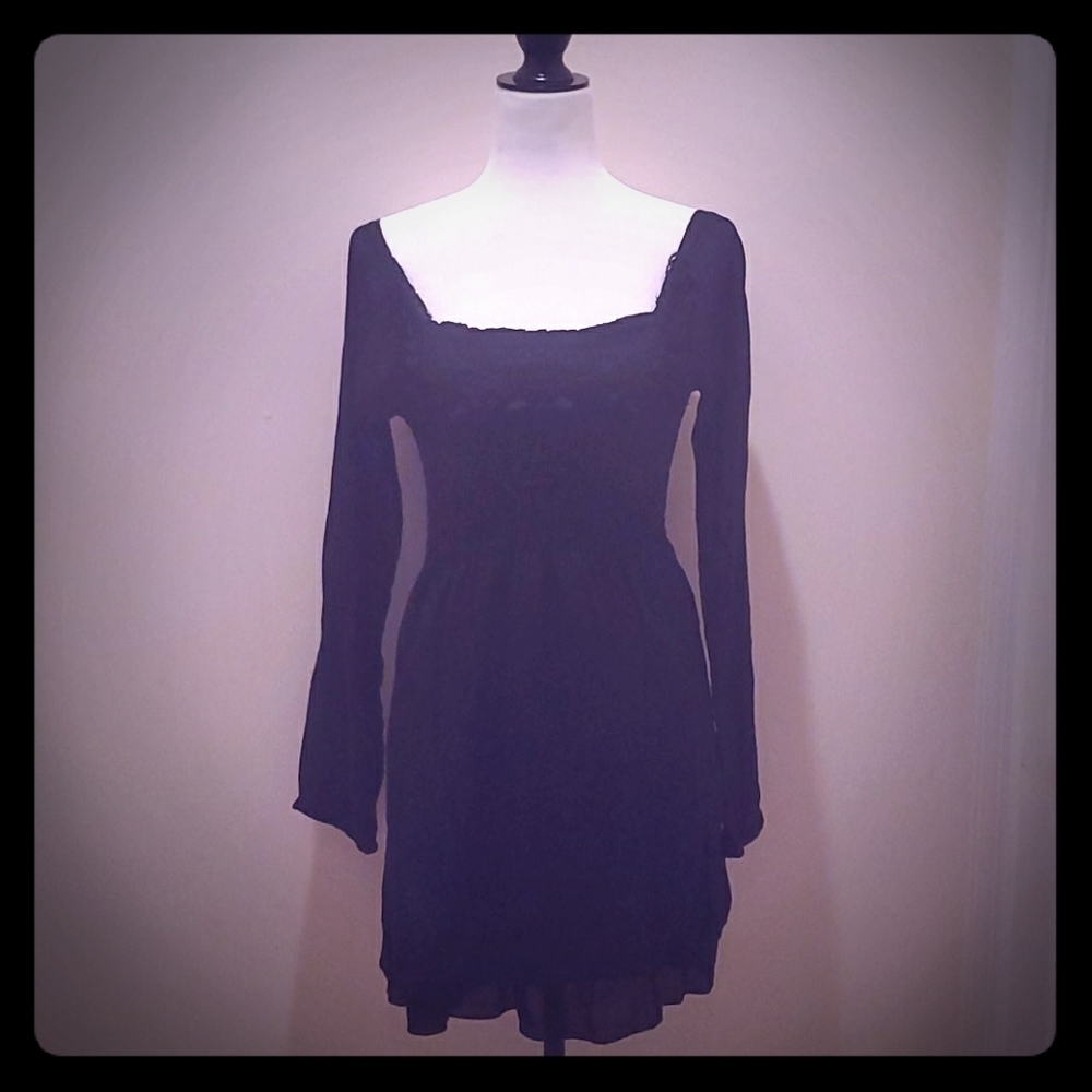 Boho Black Gauzy Dress‎